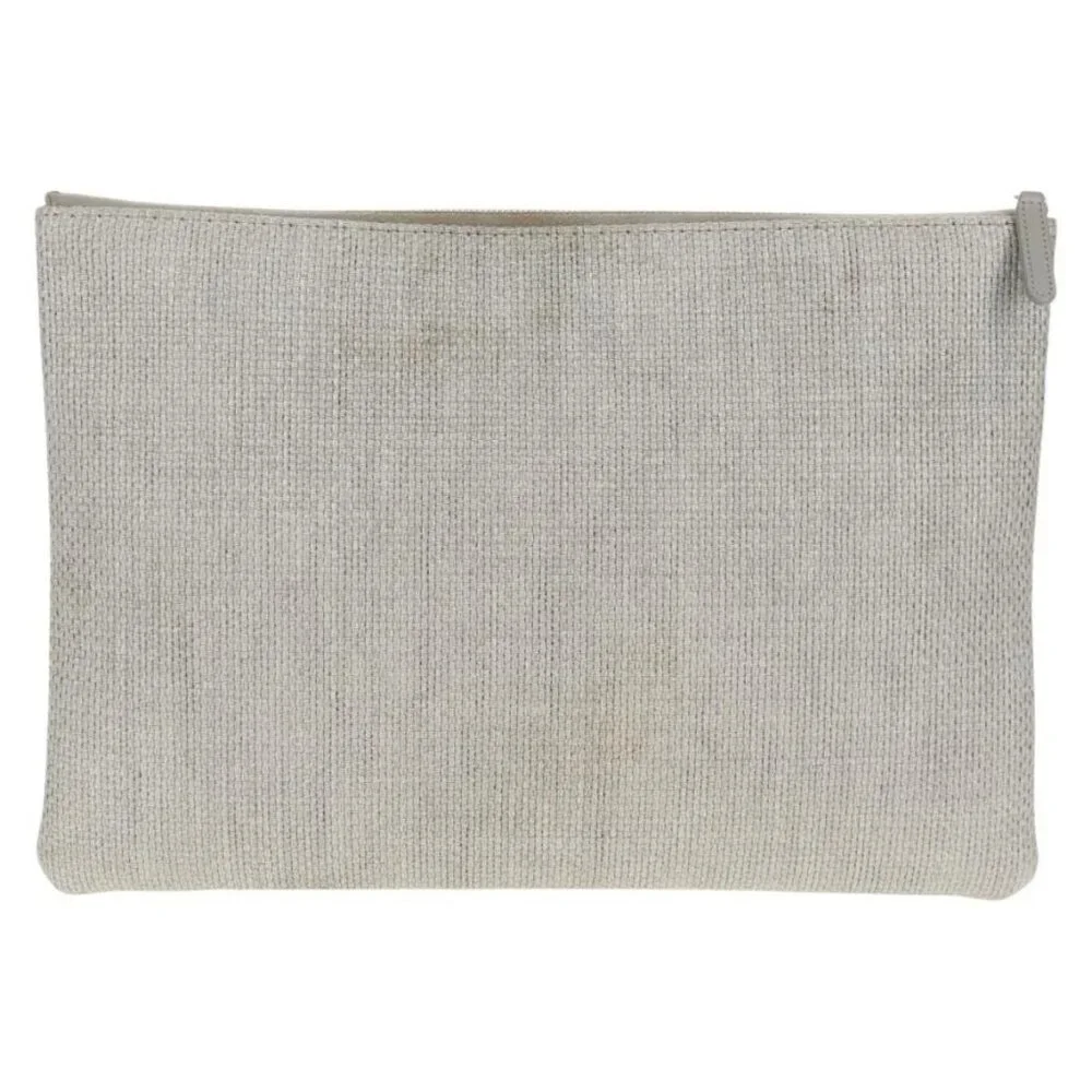 CHANEL Clutch Bag Canvas Gray CC Auth 148530M - Picture 3 of 14